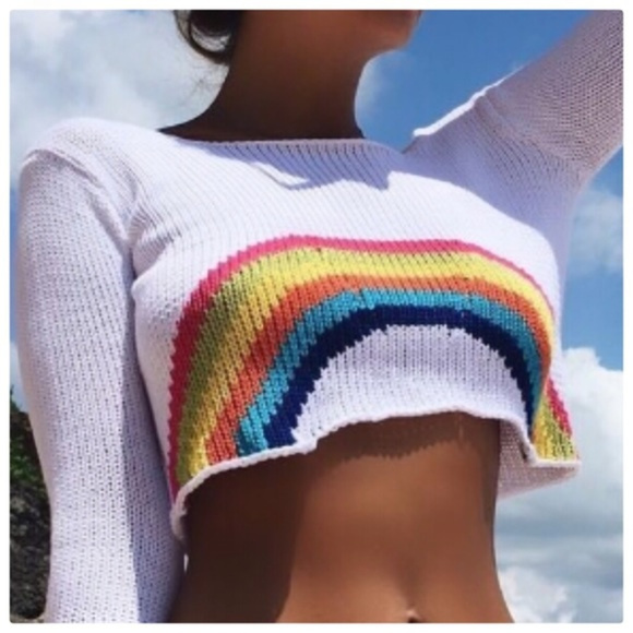 Other - 🔅Rainbow crop bikini cover up Beach tee sweater